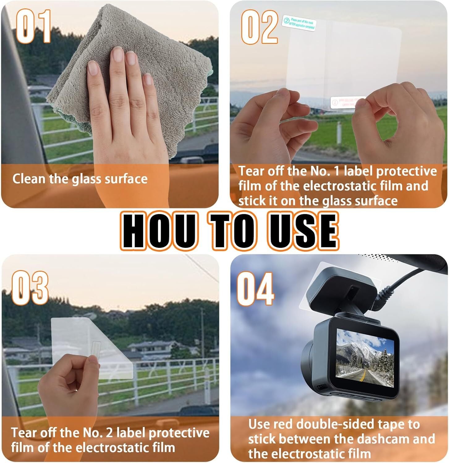 3 Pcs Electrostatic Sticker Mounting Dash Cam 6 Pcs Double-Sided Sticker for Win