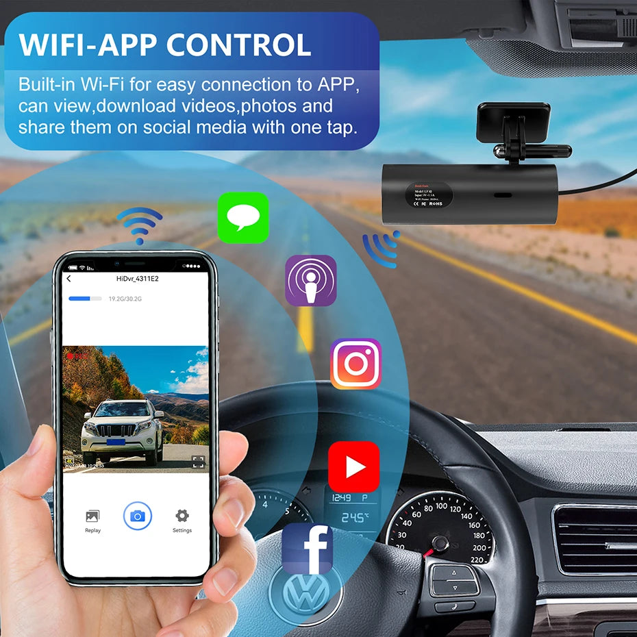 LF10 Front 4K Dashcam Loop Recording 3840*2160P Auto Overwriting Car Video Recorders Time Overprint Video Playback Dash Cams DVR